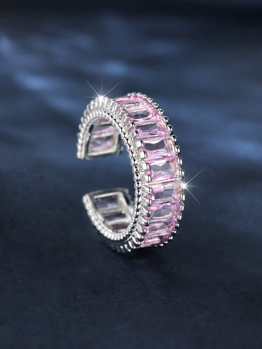 1 chiếc nhẫn dự tiệc/cưới sang trọng, bóng bẩy màu bạc và hồng, quà tặng cho phụ nữ. - Màu Hồng baby - Xem 1