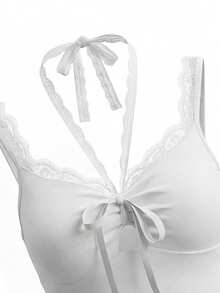 Áo hai dây ren trắng kiểu Coquette - Áo tank top ôm sát, khoét lỗ, thắt nơ, thích hợp cho mùa hè. - trắng - Xem 7