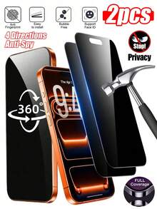CASECOPS 2片裝 360° 4向防窺螢幕保護貼，相容於 17 Pro Max [6.9 吋]、17 Pro/17 Air/16 Pro Max/15/14/13/12/11/X 系列。全覆蓋防窺 9D 鋼化玻璃膜。9H+ 鋼化玻璃，安裝簡單，相容於手機殼。防指紋、防刮、防油、無氣泡、防塵。Face ID 靈敏，4向 360° 全方位防窺保護 - 360防窺 - 查看 25