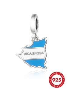 1pc Minimalist 925 Sterling Silver Map Segment Pendant Bead, Commemorative DIY Jewelry, Unisex Birthday Gift, National Independence Day - Silver - View 1