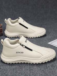 Men's Casual Sports Shoes, Outdoor Leather Shoes, Zipper Low-Top Ankle Boots, Slip-On Loafers, Non-Slip Sneakers Valentines - Beige - View 9