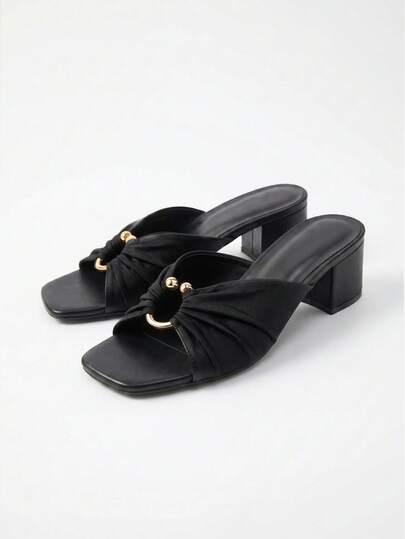Giày sandal nữ mùa hè thời trang tối giản, gót chunky, mũi vuông, hở mũi, phù hợp cho đi làm, hẹn hò, dự tiệc.