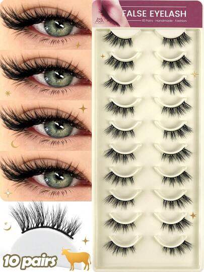 MAGEFY 10 Pairs/20 Pairs Semi-Permanent Natural Thick False Eyelashes, Curled And Lengthened, Suitable For Parties, Cartoon Styles, Travel Essential, Extended Eyelash Corners, False Eyelash Strips, Eyelashes