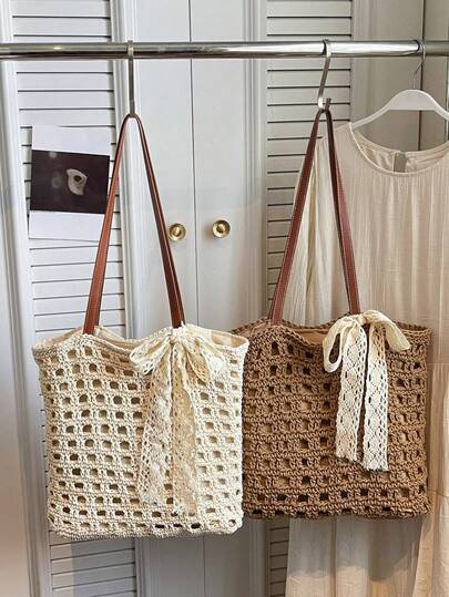 New Stylish Woven Durable Lightweight Portable Classic Casual Versatile Comfortable Spacious Tote Bag, Suitable For Shopping, Travel, And Various Occasions