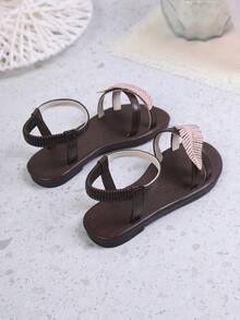 Girls' Fashion Sandals, New Summer Design With Rhinestones, Elastic Slip-On, Minimalist Outdoor & Party Flat Sandals - Brown - View 5