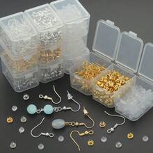 250件/盒 DIY耳环制作材料包，包含50个耳钩、100个耳钉背扣和100个耳钉塞，适用于手工编织、串珠、珠宝制作，子弹形耳钉背扣、珠宝连接器、耳钉背扣、吊坠耳环固定器、耳环配件制作材料 - 耳飾套裝(250pcs)/box - 查看 6