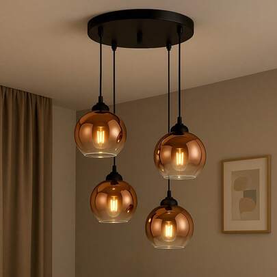 Lampe Industrielle pour Salle à manger, Chambre, Salon - Série Glass - Lampe globe 4 lumières suspendues sans source lumineuse
