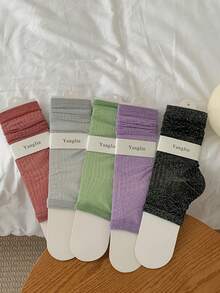 1 par de calcetines de verano para mujer, de moda versátil, ligeros, transpirables y brillantes, de media pierna, de pila delgada, de colores brillantes, estilo minimalista de rayas verticales para el verano - Multicolor - Ver 13