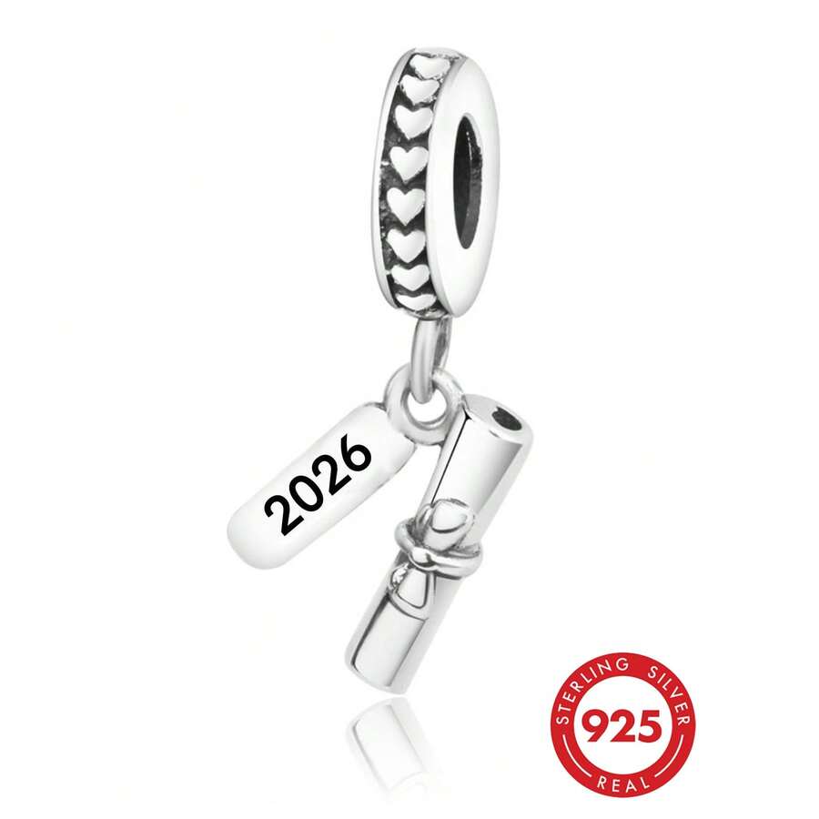 1pc Simple 925 Sterling Silver Diy Pendant Bead, Unisex Design, Ideal For Festivals And Anniversary Gifts - Silver - View 1