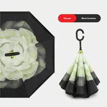 1pc C-Handle Reverse Umbrella, Waterproof Printed Canopy, Hands-Free For Car & Daily Use - Multicolor - View 30