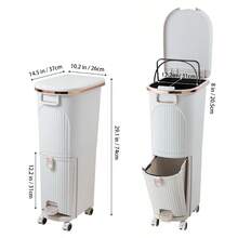 2 Tier Recycling Bin Mobile Waste Bin Kitchen Living Room Dry Wet Rubbish Sorting Trash Can With Inner Bucket - 白色 - 查看 4