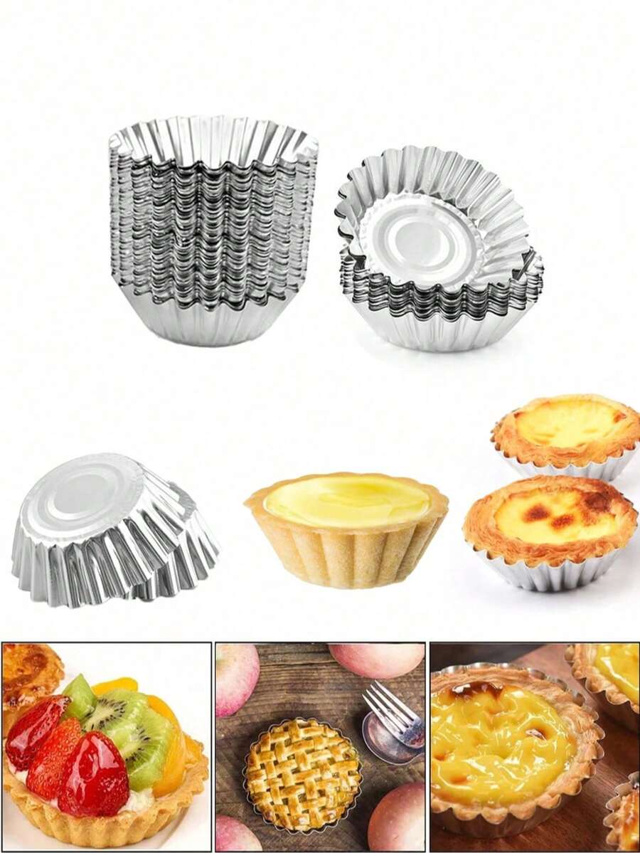 Bộ 5/10/20 khuôn bánh tart bằng nhôm tái sử dụng, thích hợp làm bánh muffin, bánh pudding, khay nướng chống dính, dụng cụ làm bánh màu bạc, khuôn bánh ngọt và bánh pastry.