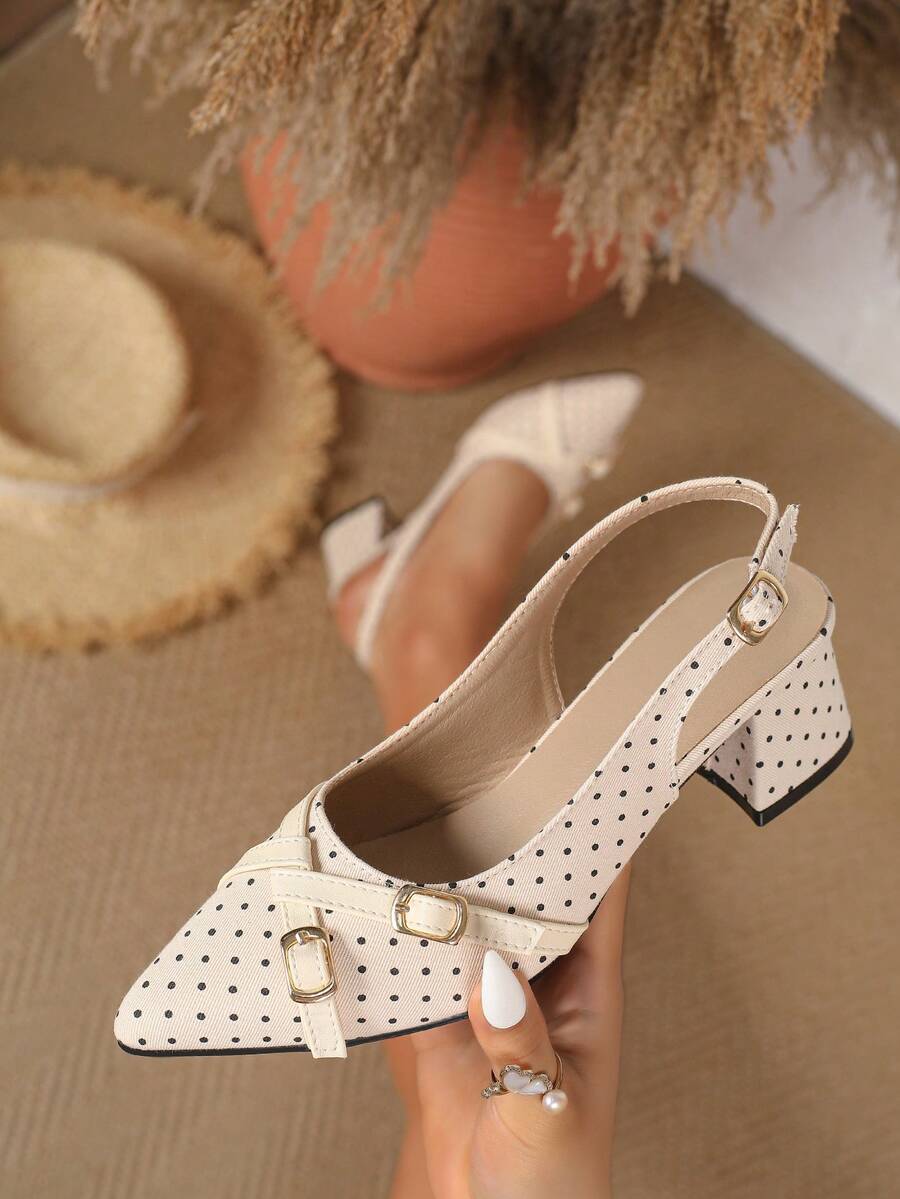 Giày mules cao gót mũi nhọn chấm bi dành cho nữ, kiểu dáng hộp đêm, buộc nơ, hở gót, sandal chấm bi cao cấp đa năng, thanh lịch, phù hợp cho tiệc tùng, đám cưới và các sự kiện ngoài trời.