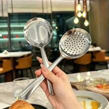 1 Pair Stainless Steel Large Serving Spoons, Suitable For Commercial And Home Kitchen Use, Large Spoon With Heat-Resistant Short Handle, Perforated For Easy Cleaning, Applicable For Restaurants, Catering And Home Use - Durable Stainless Steel - Multicolor - View 6