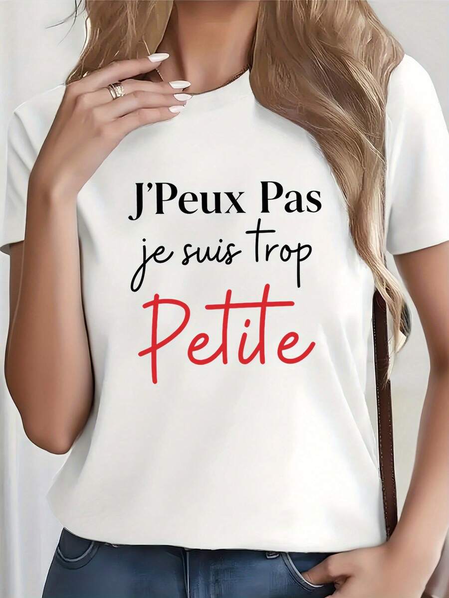 Camiseta de impresión de la carta de las mujeres, cuello redondo de manga corta, transpirable para el aire , perfecto para el uso de verano