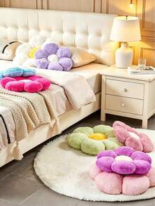 Flower Shaped Throw Pillow, Cute Decorative Flower Pillow With Faux Fur, Soft Floral Plush Pillow For Bedroom, Living Room, Home Decor - White With Yellow Core (new) - View 5