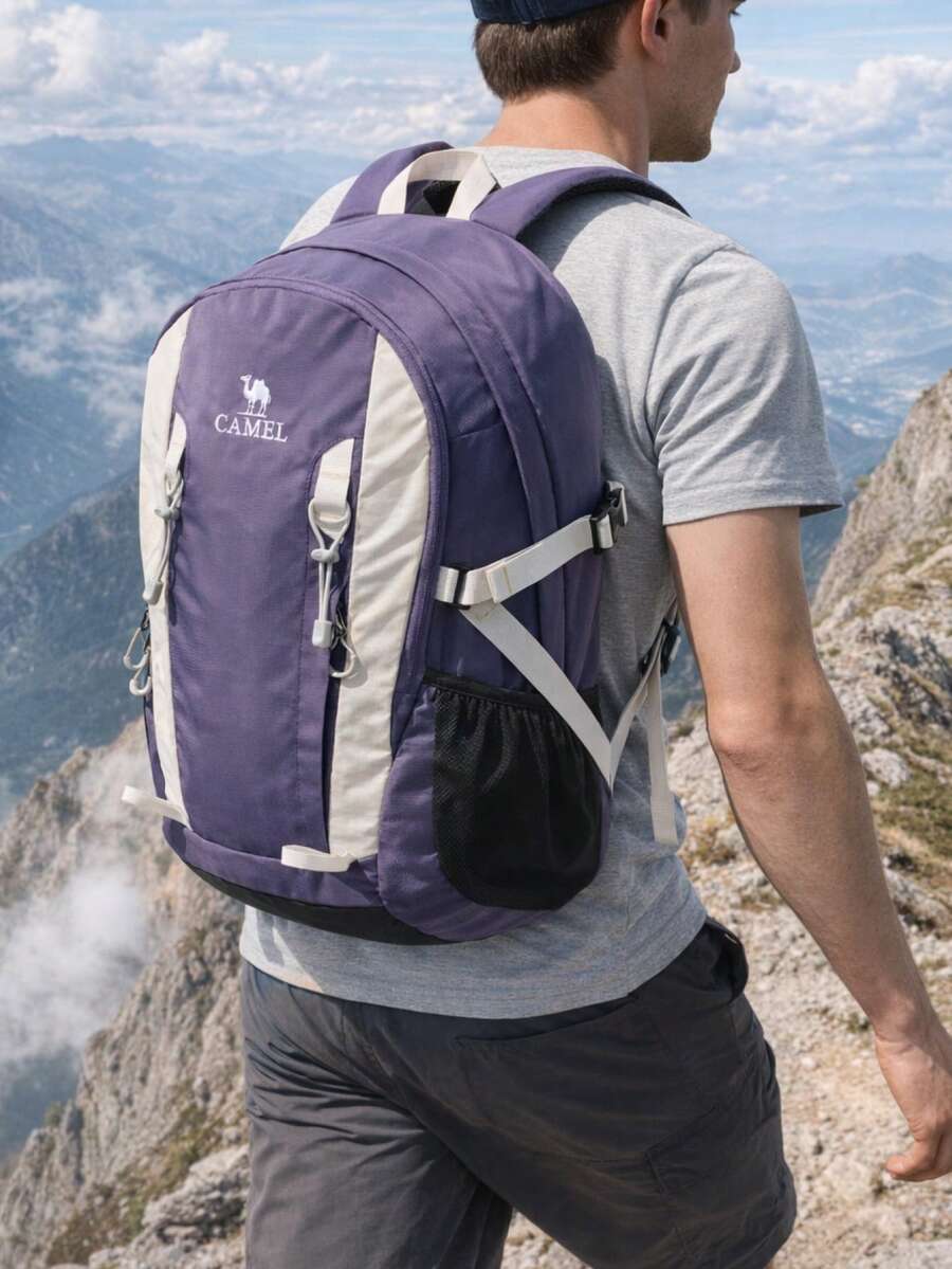 CAMEL CROWN 戶外登山背包 中性肩背包 商務通勤背包 休閒運動學生書包 - 礦紫色 - 查看 1