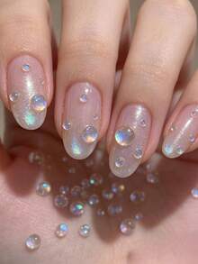 1/2 boîte de perles de sirène Aurora, perles à bulles Macaron à la mode, décoration de strass à fond plat semi-circulaire haute brillance, couleur nacrée translucide de sirène, décoration de nail art rêveuse et girly, matériel à la mode pour DIY nail - Multicolore - Voir 5