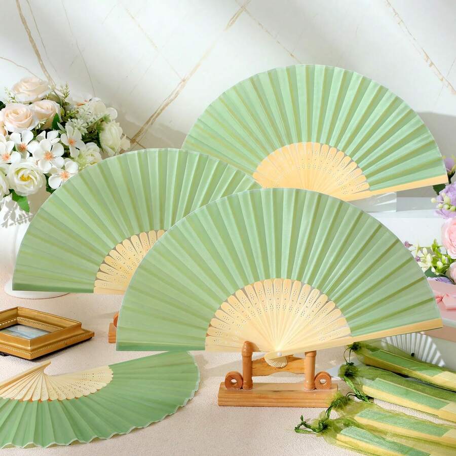 30/20/15/10/5/2件&1件 婚禮派對絲綢手扇，新娘手持折扇，竹製手持折扇，適用於新娘送禮會、伴娘禮物、派對裝飾