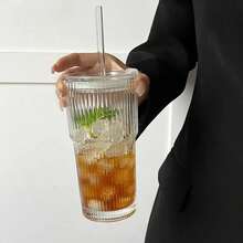 1/2/4PCS Vintage Striped Tumblers, Tumblers With Glass Straws, 19oz Coffee Cups, Thickened High Borosilicate Material Tumblers, Perfect For Iced Coffee, Juice, Beverages, Home, And Parties - Nhiều màu - Xem 5