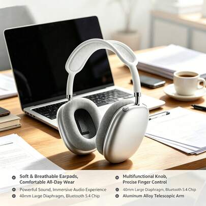 REMAX Wireless Bluetooth Over Ear Headphones Up To 12H Battery Life Headset With Microphone Gym Overhead Headphones Compatible With IOS & Android Mobile Phones,Computers,Laptop(Silver)