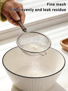 1pc Stainless Steel Diameter 8CM One-Handed Kitchen Flour Sifter, Wooden Handle Powder Sugar Shaker Dispenser - Multicolor - View 9