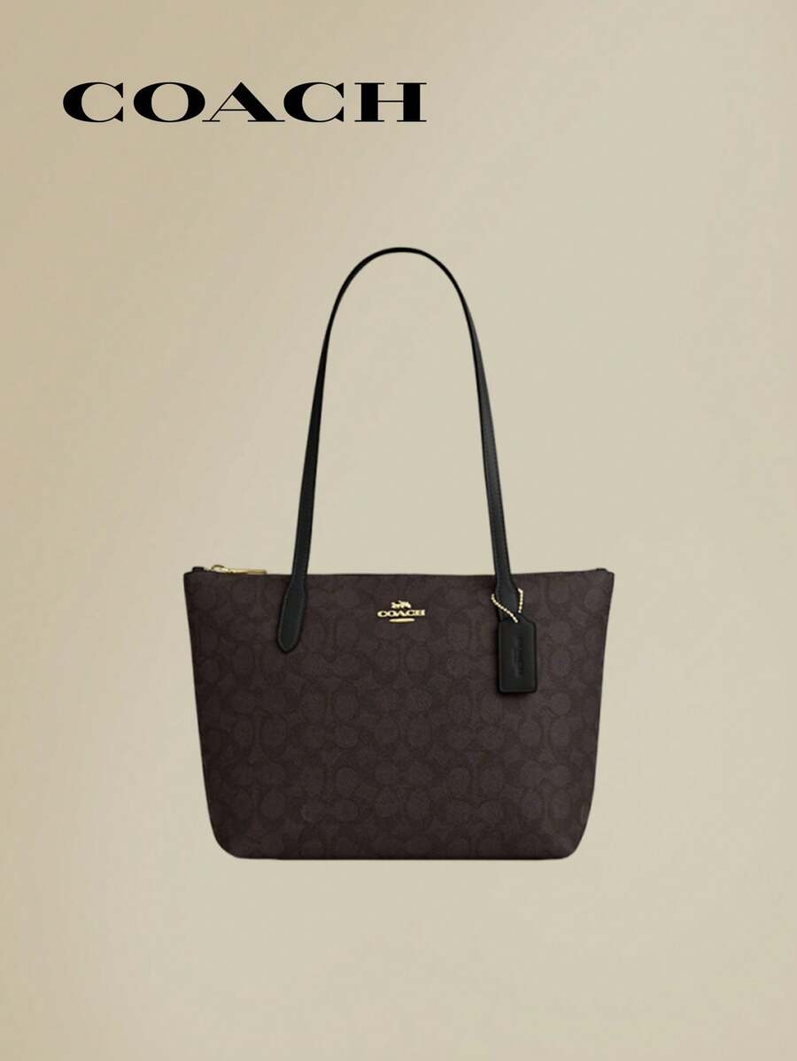 Coach Fiona 24 Women's Zipper Handbag, Multifunctional Casual Tote Bag, Large Capacity Travel Shoulder Bag - Black - View 1