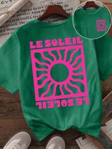 Camiseta de manga corta con cuello redondo para mujer, estampado de leopardo con diseño gráfico de sol en inglés, adecuada para primavera y verano, opción premium para vacaciones y viajes, tela cómoda y transpirable, diseño exquisito y a la moda. - Verde 2 - Ver 3