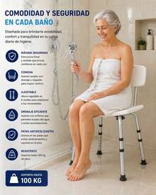 Shower Chair With Backrest, Armless, For Fast Drainage With Glides FOR ADULTS WITH PROBLEMS: Mobility, Post-Operative Care, Posture - View 2