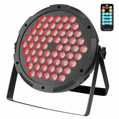 Foco de escenario de 60 LED - Luz PAR RGB para DJ, compatible con control remoto y DMX, modo activado por sonido; ideal para Halloween, bodas, fiestas, bares, discotecas y eventos de música en vivo (unidad individual) - Construcción de plástico, funciona con batería, color negro.