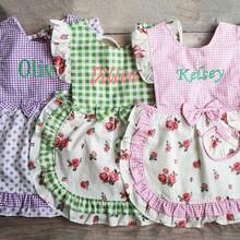 Personalized Floral And Plaid Apron With Customized Embroidered Name For Cooking And Crafting - Children's Aprons - View 2