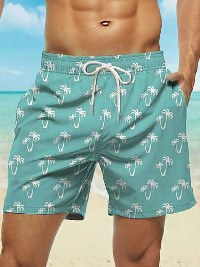 Men's Vintage Style Breathable Quick-Dry Comfortable Beach Shorts, Men's Solid Color Casual Drawstring Waist Beach Shorts With Slant Pockets