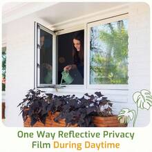 One Way Window Privacy Film, Window Tint For Home, Sun Blocking UV Heat Blocker, See Out Not In Reflective Mirror Film, Removable Static Cling Glass Door Cover, Black Silver - 1PC - View 2