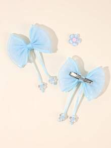 2pcs Blue Solid Bow Hair Clips, Mesh Flower Decor Hair Clips, Fashion Hair Accessories Gift, Suitable For Spring And Summer Wear - Blue - View 6