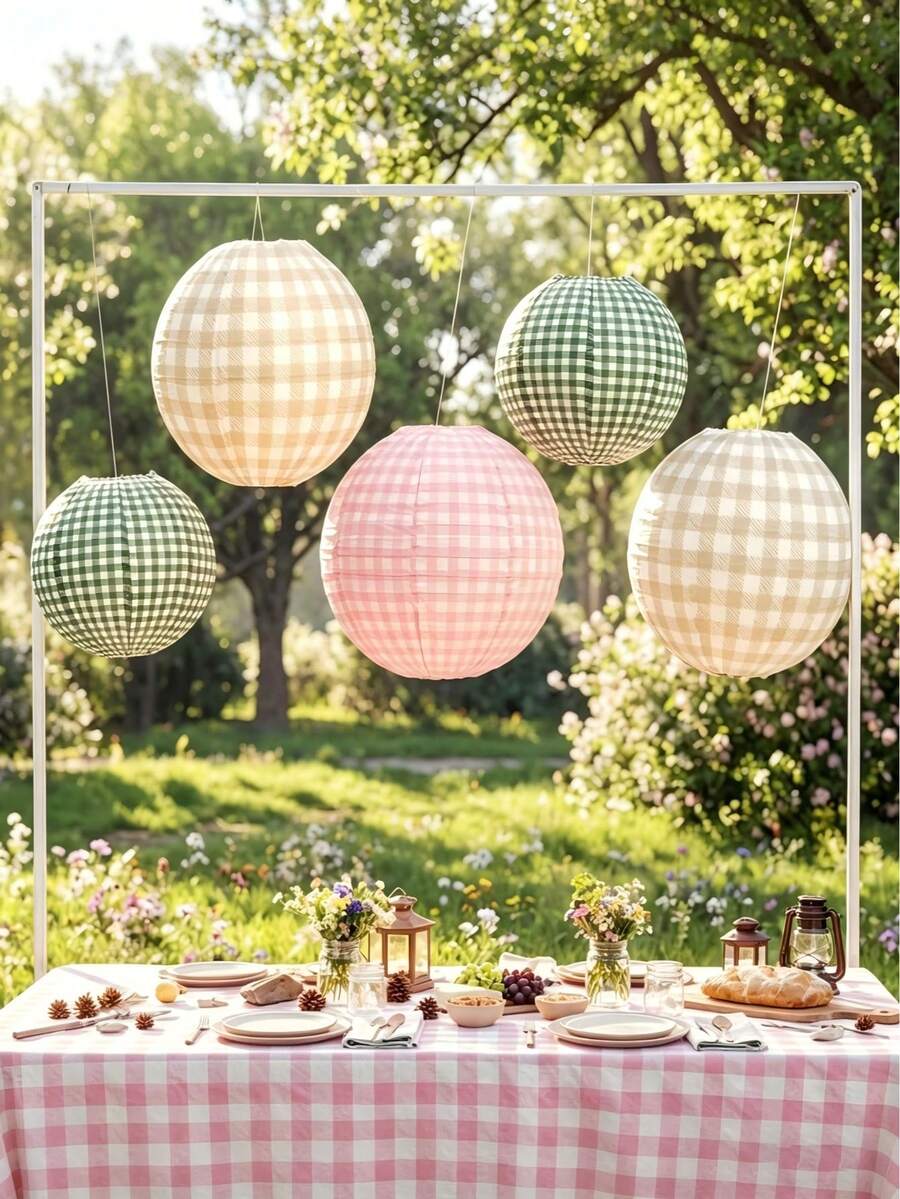 6 Pack Paper Lanterns Party Decorations, Mini Lanterns Pink Green Hanging Paper Lanterns For Bachelorette Birthday Outdoor Party, Camping Party Decorations, Rustic Backyard Wedding, Garden BBQ Supplies - Multicolor - View 1