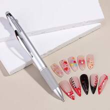 1pc Five-Petal Flower Dotting Pen + 1pc 5-In-1 Nail Dotting Tool, Ballpoint Pen Design, Soft Silicone Sponge Head, Nail Art Painting Brush Tool, Suitable For Drawing, Carving, Rhinestone Inlaying, DIY Nail Salon Supplies - Multicolor - View 9