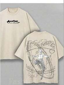 Y2K Style, Directional Printing, Cotton-Shirt - Soft, Breathable,% Cotton FabricWinter Clothes Women Graphic Tees Men Retro Vintage Limited Aang - Last Nomad - Anime Double Printed Washed Tee Unisex Oversize Anime Manga Washed Lightweight Cotton-Shirt, Anime Fan, Anime Lover Men Clothes HalloweenCasual Short-Sleeve-Shirts Men And Women - 杏色 - 查看 1