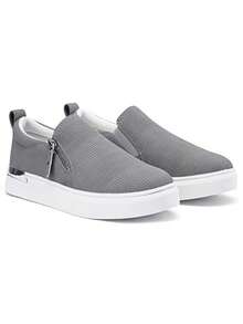 Women's Slip On Loafers With Arch Support & Side Zipper – Casual Fashion Sneakers 8010 - Xám - Xem 4