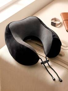 1 pieza Almohada de viaje en forma de U de espuma de memoria de unicolor, cojín para el cuello, apta para viajes y relajación - Negro - View 3