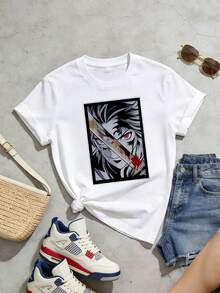 Camiseta de manga corta con cuello redondo suave y casual de verano para mujer, tops para salir, vintage, Gen Z, tops, curvas, ropa Y2K, algodón, Italia, Grecia, tops de mujer, tops bonitos, camisetas gráficas, conjuntos de primavera, estilo callejero americano, casual deportivo, estilo unisex, estilo casual urbano, casual, jersey, camisetas holgadas, ropa de calle retro, estilo de los 90, estilo de los 2000, subcultura, estilo europeo, tops negros, tops blancos, conjuntos de fiesta de los 90. Blanco - Blanco - Ver 3