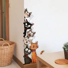 1 件装趣味猫咪叠叠乐墙贴，卡通猫咪橙黑白叠叠乐，可贴于门上，动物图案，适用于婴儿房、卧室或儿童房门，可移除，即撕即贴，趣味玄关主题艺术 - 彩色 - 查看 9