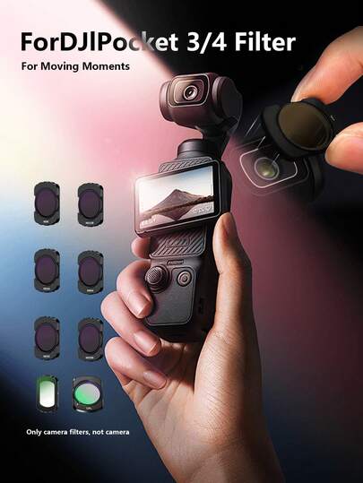 Bộ lọc ống kính từ tính dành cho Osmo Pocket 3 & 4, tương thích với các loại lọc ND8/ND16/ND32/ND64/ND128/ND256/CPL/UV, chất liệu kính HD Ultra, bộ bảo vệ ống kính, độ trong suốt và độ bền cao, phù hợp cho các vlogger, người sáng tạo nội dung và những người đam mê nhiếp ảnh.