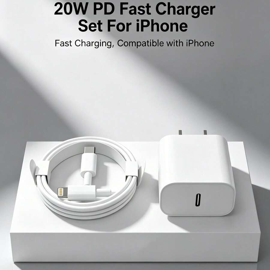 20W PD 快充墙式适配器 + 100cm 高效数据传输快充线，兼容 14 Pro Max/14 Pro/14 Plus/14/13/12/11/XS/XR/8/7/6 系列 - 美規A型插(110-127V) - 查看 1