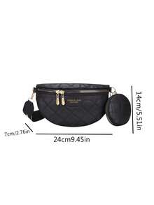Rhombus Pattern Crossbody Chest Bag, Fashionable Waist Bag For Women, Stylish Niche Chic Design - Black - View 5