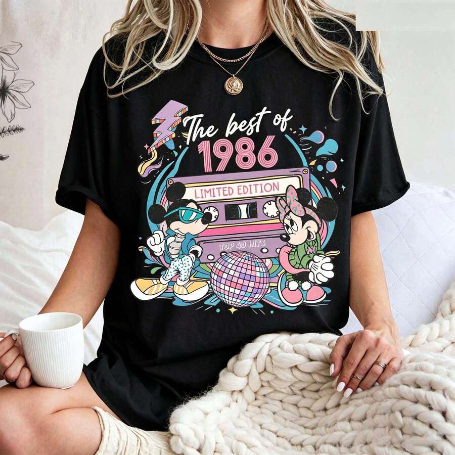 Loose Oversize Vintage  The Best Of 1986 Mickey Shirt, 1986 Mickey Minnie Tee, Disneyland 40 Years Old Shirt, Disney 40th Birthday 1986 Shirt - 黑色 - 查看 1