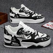 Giày thể thao nam in họa tiết Paisley đen trắng, giày sneaker đế dày phong cách đường phố. - màu đen - Xem 2