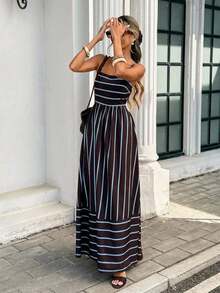 YHHSerisse Vestido casual de mujer con tirantes finos, volantes y rayasYHH - Óxido marrón - Ver 9