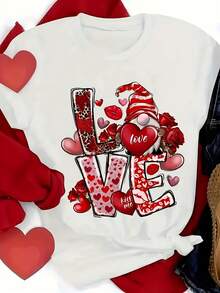 Camiseta de cuello redondo de manga corta de 1pc, adecu parrimavera, otoño y verano, impresiones de moda y distintivas, preferidara vies de ocio, día de San Valentín, navidad, adecu para vestir de vacaciones, regalos de vacaciones - Blanco - Ver 2