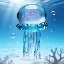 High-Quality Transparent Multi-Color Glitter Jellyfish Ornament, Cute Ocean-Themed Desktop Decoration, Soft Handheld Stress-Relief - A-藍色 - 查看 2