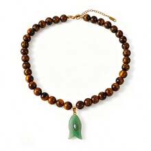 1pc High-Quality Summer Bohemian Style Jewelry, Exquisite Fashion Unique Brown Tiger Eye Stone Bead Chain Necklace, With Natural Stone Fish, Asymmetrical Pearls And Pig Nose Clasp. Chunky Jewelry Beaded Necklace, Perfect For Women To Wear At Music Festivals, Outings, Daily, Parties And Casual Activities. This Elegant Creative Women's Jewelry Necklace Made Of Tiger Eye Stone And Natural Stone Materials Is An Excellent Gift For Partners Or Sisters. - Multicolor - View 12